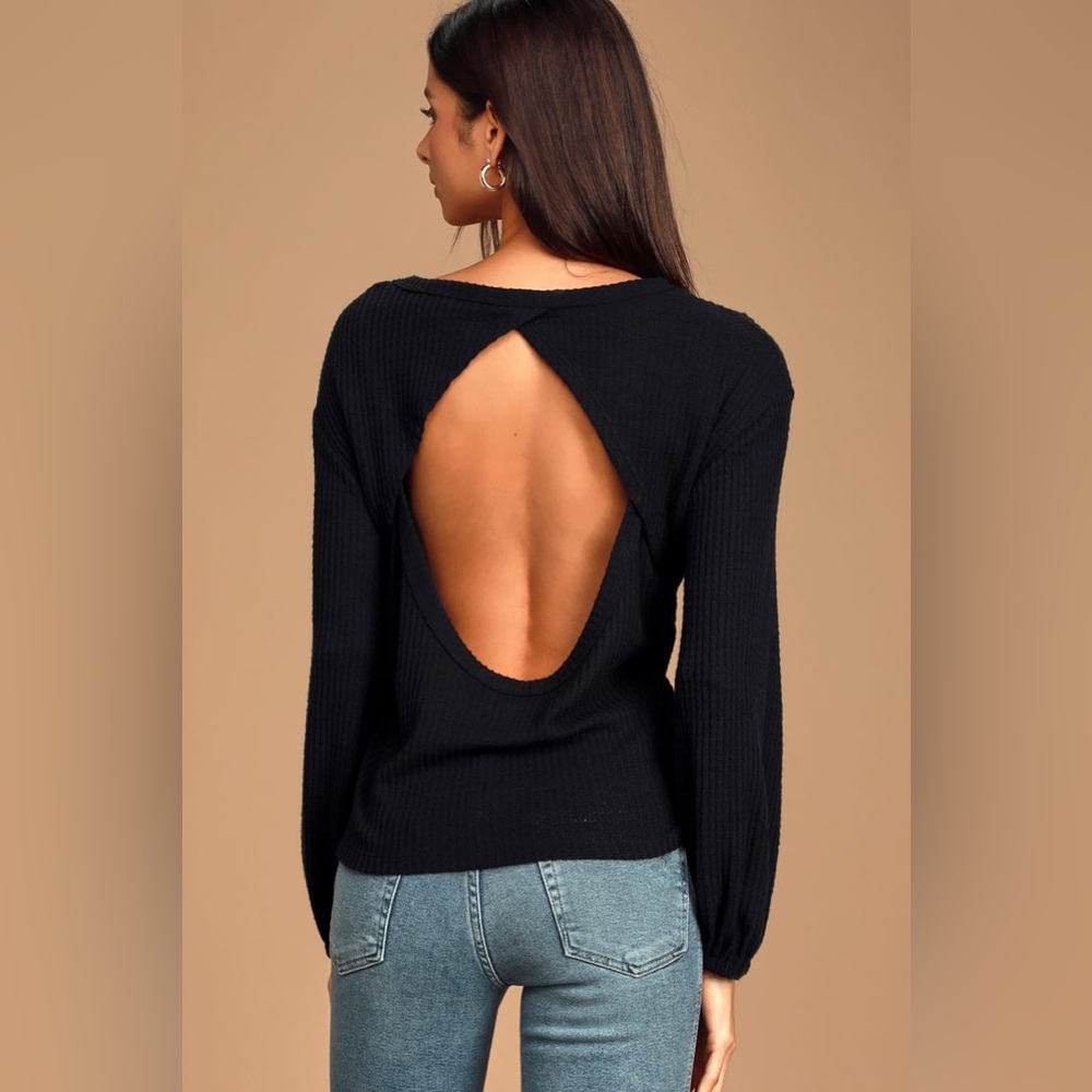 NWT Jack of All Trades Black Waffle Knit Backless Top